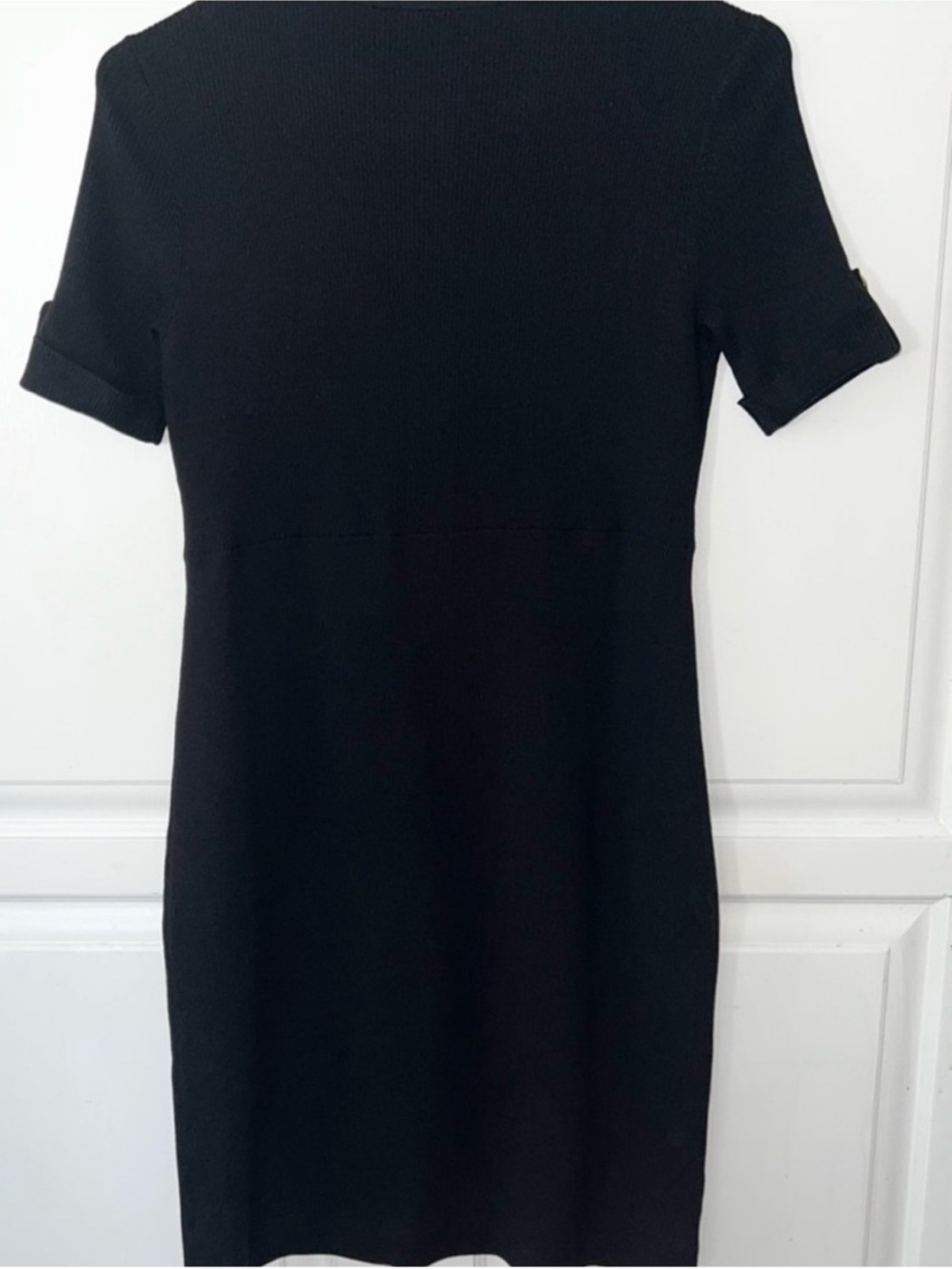 Tahari ASL Black Silk Blend Rib Knit Sweater Dress Gold Button Detail XS - Picture 4 of 9